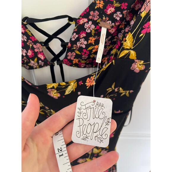 NEW Free People Women's XS Ponderosa Mini Dress Black Yellow Floral Open Back - Picture 7 of 15